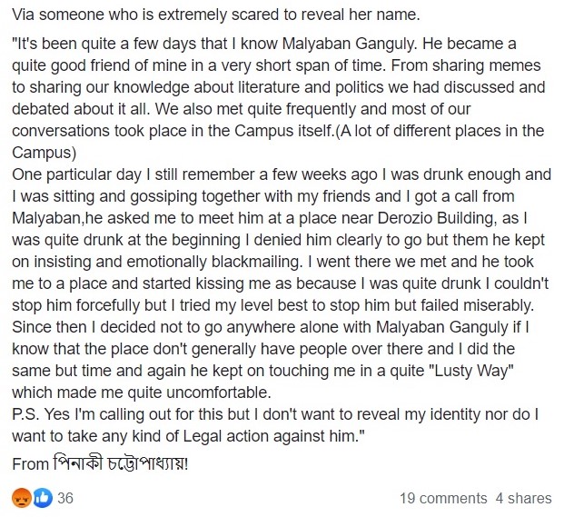 Allegations of sexual harassment against Presidency University student