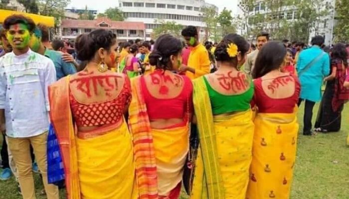 Youngsters at Rabindra Bharati University vandalise Tagore’s poetry, paint obscene words on their bodies during Basant Utsav celebrations