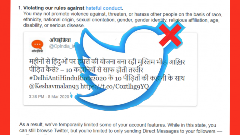 Twitter locks OpIndia-Hindi for reporting stories of Hindu victims of Delhi riots, calls it ‘hateful conduct’
