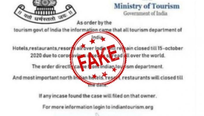 Fake Tourism Ministry notice about shudown of hotels goes viral