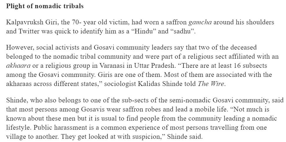 The Wire doubt Hindu identity of two Juna Akhara sadhus, victims of Palghar lynching