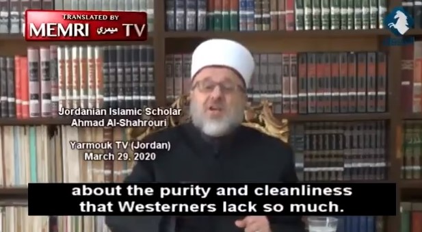 Islamic scholar Ahmad Al-Shahrouri ranted about westerners not using water to wash their buttocks