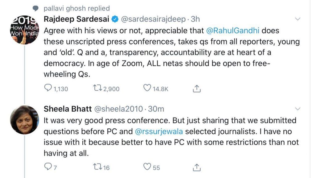 Response by Sheela Bhatt to Rajdeep Sardesai on Rahul Gandhi interaction with journalists being unscripted 
