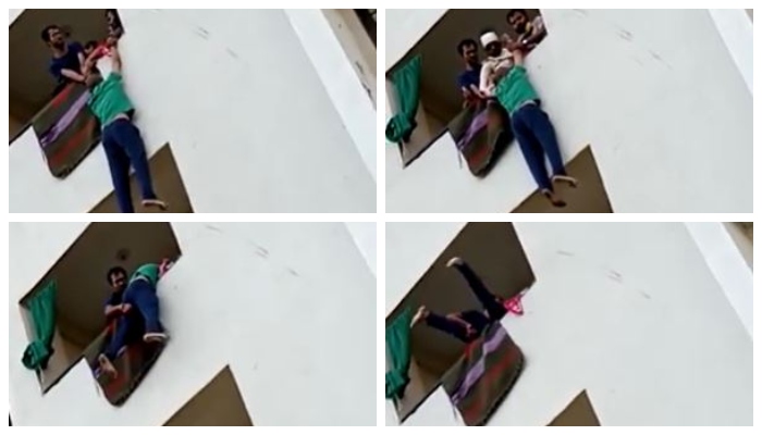 Man hangs by balcony railing as he tries to jump off over fight with wife over spiciness in food, rescued by neighbours. Watch video