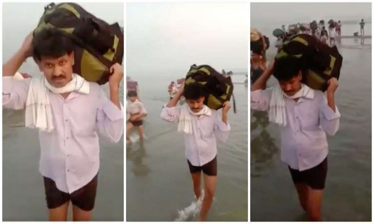 NDTV reporter asks ‘migrant worker’ to pose and walk again while crossing river Yamuna. Watch video