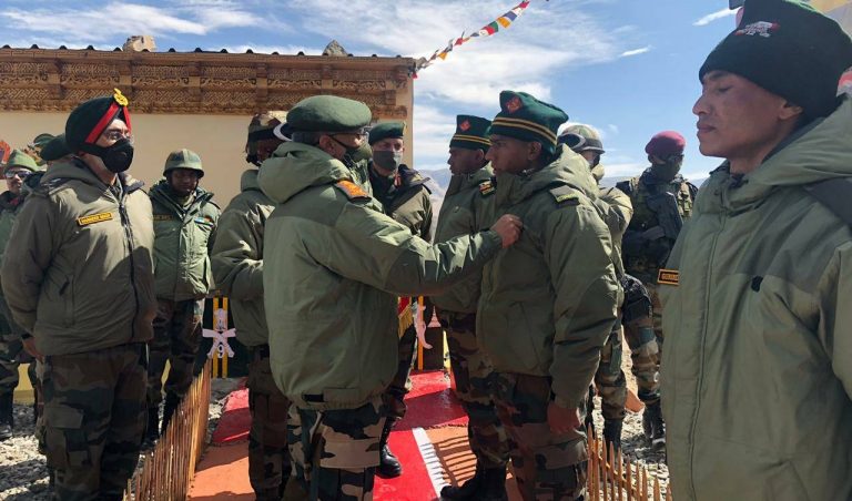 Indian Army Chief visits LAC at in Ladakh, awards commemoration cards to soldiers who fought with Chinese troops at Galwan Valley