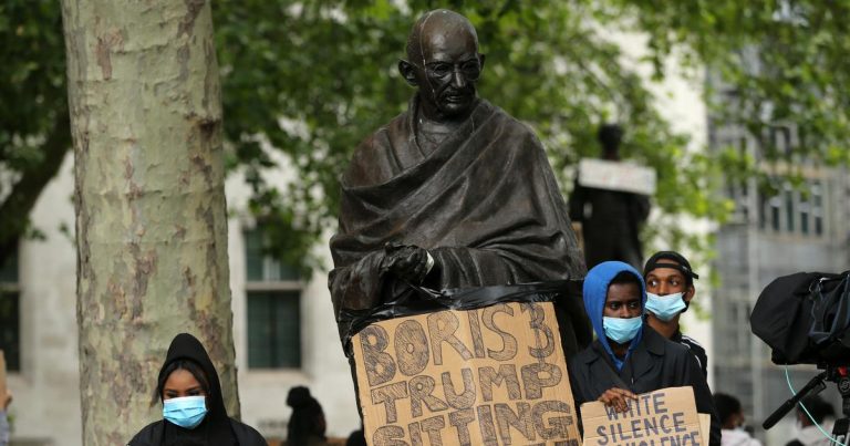 After Washington, #BlackLivesMatter protestors vandalise Gandhi statue in London’s Parliament Square, injure 35 police personnel