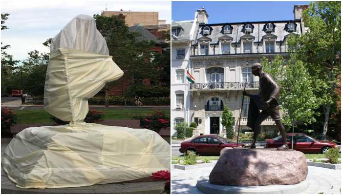 USA riots: Mahatma Gandhi statue outside the Indian Embassy  in Washington DC vandalised by rioters