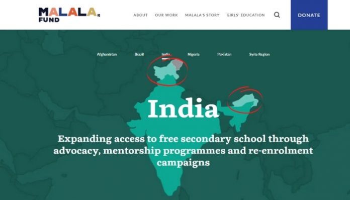 Malala Fund distorts Indian map, crops POK, COK and Arunachal Pradesh