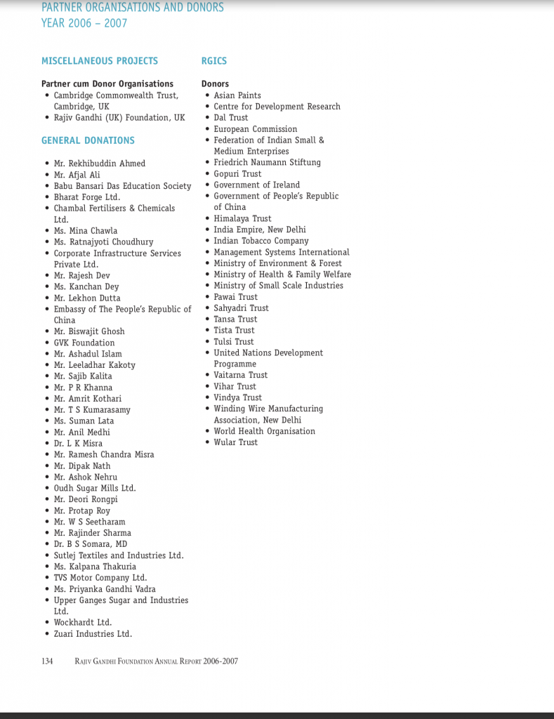 Annual report of Rajiv Gandhi Foundation of 2006-2007