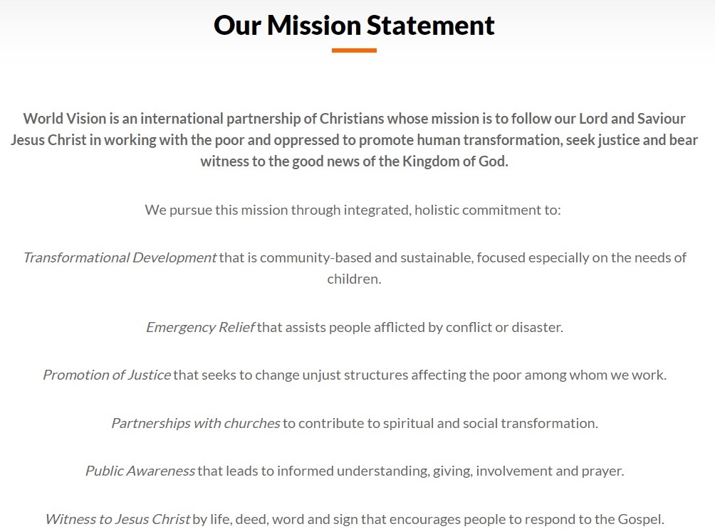 The mission statement of World Vision
