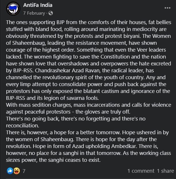 Antifa India wants to genocide Sanghis