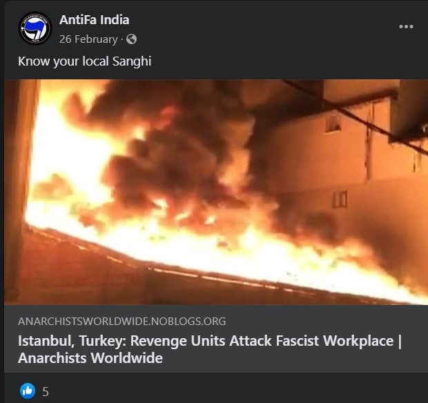 Antifa India advocates violence against Sanghis