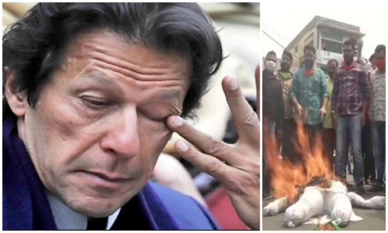 Pakistan Prime Minister Imran Khan’s effigy burnt in protest after Pak-sponsored terrorists kill Kashmiri Hindu Sarpanch Ajay Pandita