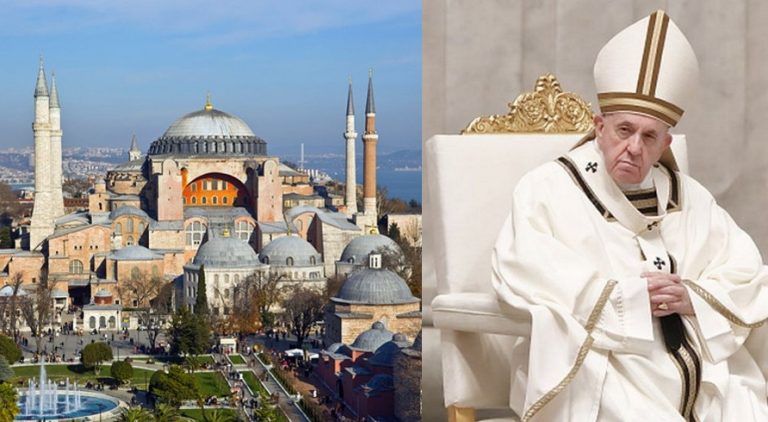 Pope says he is pained to see the transformation of Hagia Sophia into mosque by Turkish government