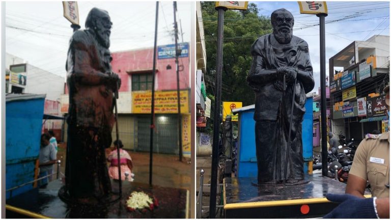 Tamil Nadu: Saffron paint poured on the statue of Periyar in Coimbatore, tension ensues in Sundarapuram area