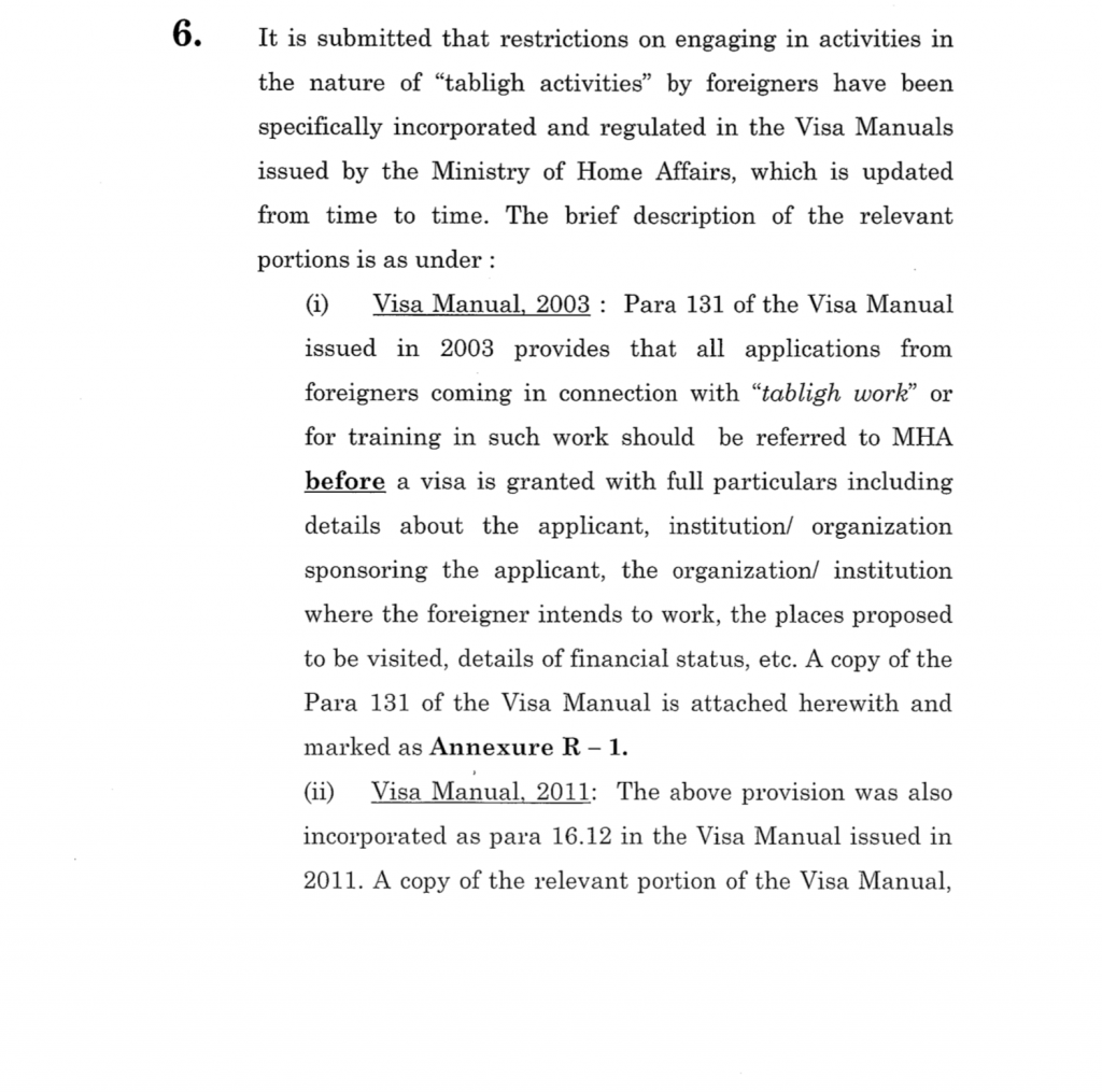 MHA response in the Tablighi Jamaat case 