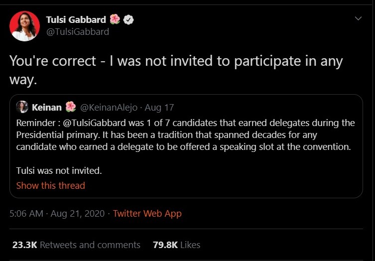 Tulsi Gabbard confirms she was not invited to the Democratic National Convention
