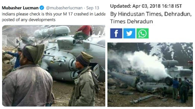 Pakistanis use a 2-year-old image to claim IAF chopper has crashed in Ladakh
