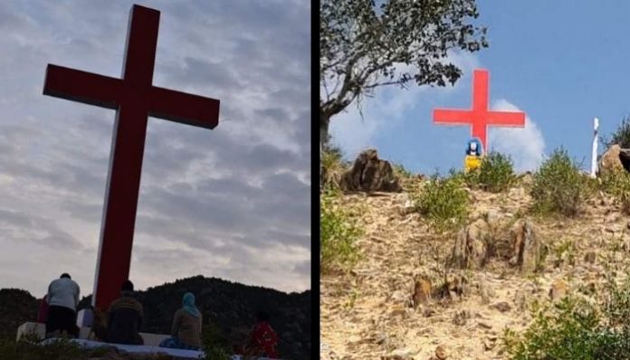 Karnataka: Illegal cross and Jesus Statue, built on govt land, removed
