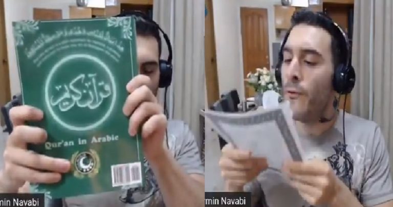 Atheist Republic founder Armin Navabi tears up the Quran and spits on it, tweets video with #DesecrateTheQuran