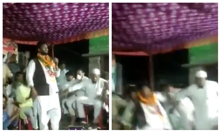 Bihar: Congress leader Mashkoor Ahmad Usmani’s stage collapses while giving a speech, Netizens amused at the ‘perfect timing’