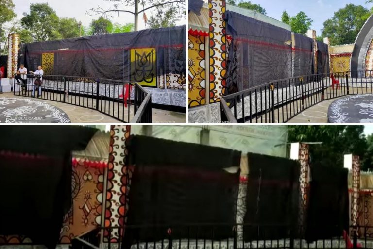 Jharkhand: Black cover removed from Durga Puja pandal at Ranchi railway station after BJP leader complained