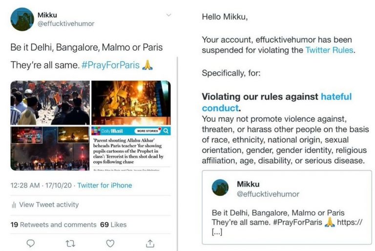 Twitter suspends popular non-left account over tweet condemning Paris beheading for ‘hate speech’