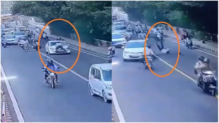 Watch: Delhi traffic police constable dragged on car’s bonnet for 400 metres after attempting to stop an errant driver