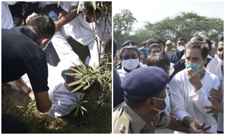 Rahul Gandhi finds clean spot to ‘fall’, Congress minions prompt him to ask correct questions to Police: Tragedy of a woman becomes political playground