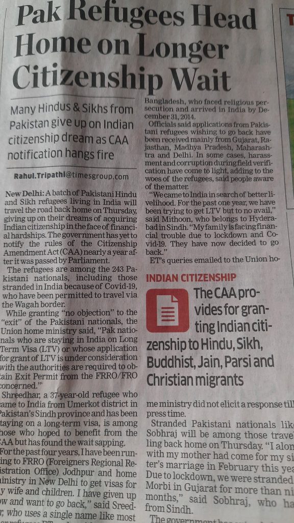Article by Times of India on CAA 