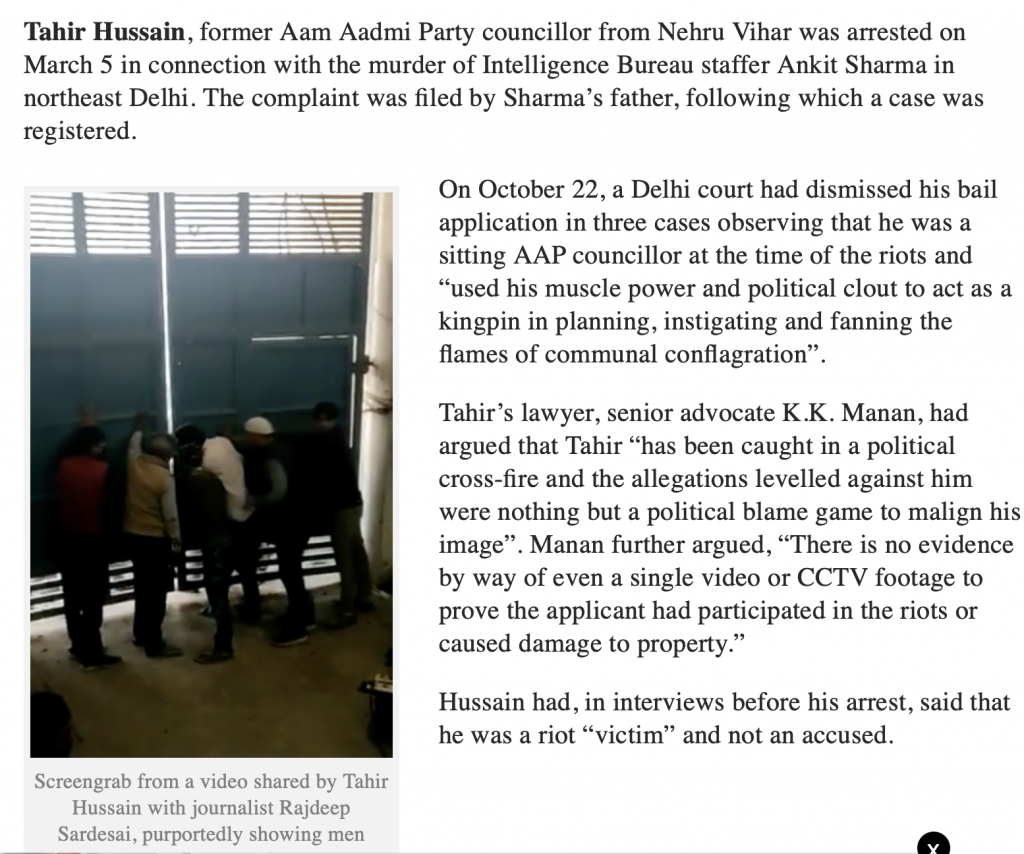 Article by The Wire, glorifying Tahir Hussain 