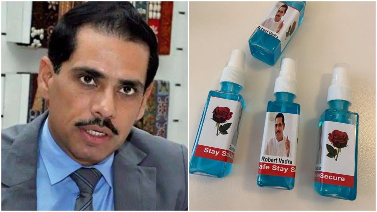 Robert Vadra distributes sanitizers and masks with his own branding to celebrate Diwali