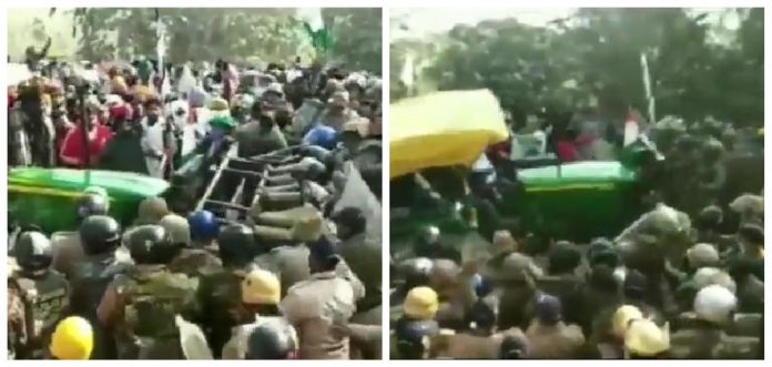 Protesting farmers ran tractor over police barricade