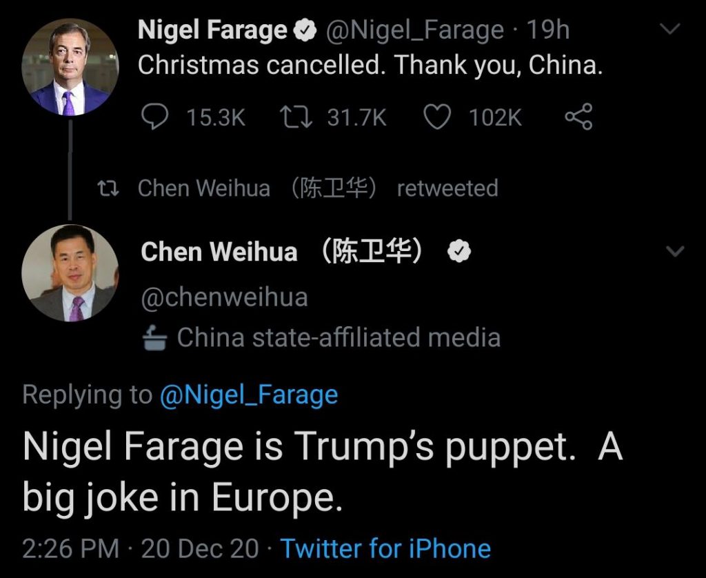 Chen Weihua vs Nigel farage