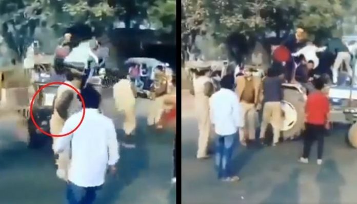 Watch: UP cops have a narrow escape as miscreants try to run over with tractor