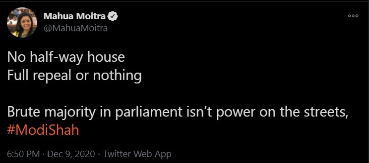 The problematic tweet by Mahua Moitra