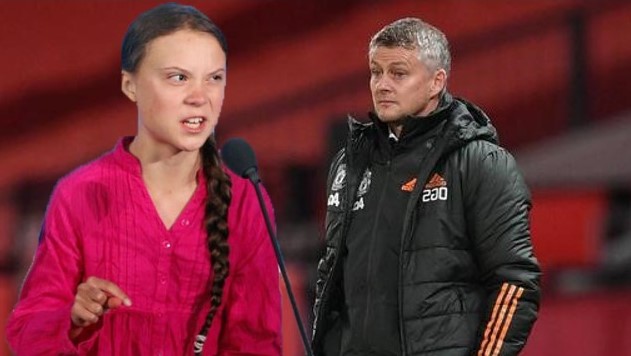 Greta Thunberg with Ole Gunnar Solskjaer