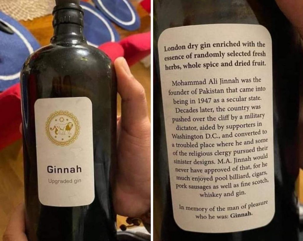 A picture of a wine bottle named after Pakistan's founder Muhammad Ali Jinnah has been going viral on social media websites