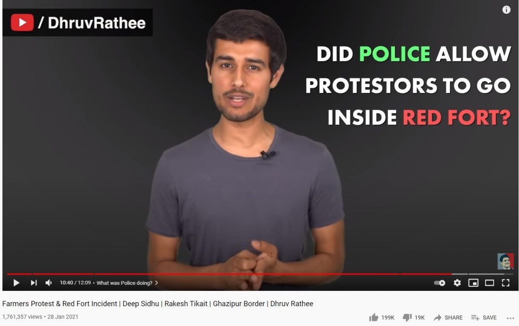 Dhruv Rathee spreads conspiracy theories regarding Red Fort violence