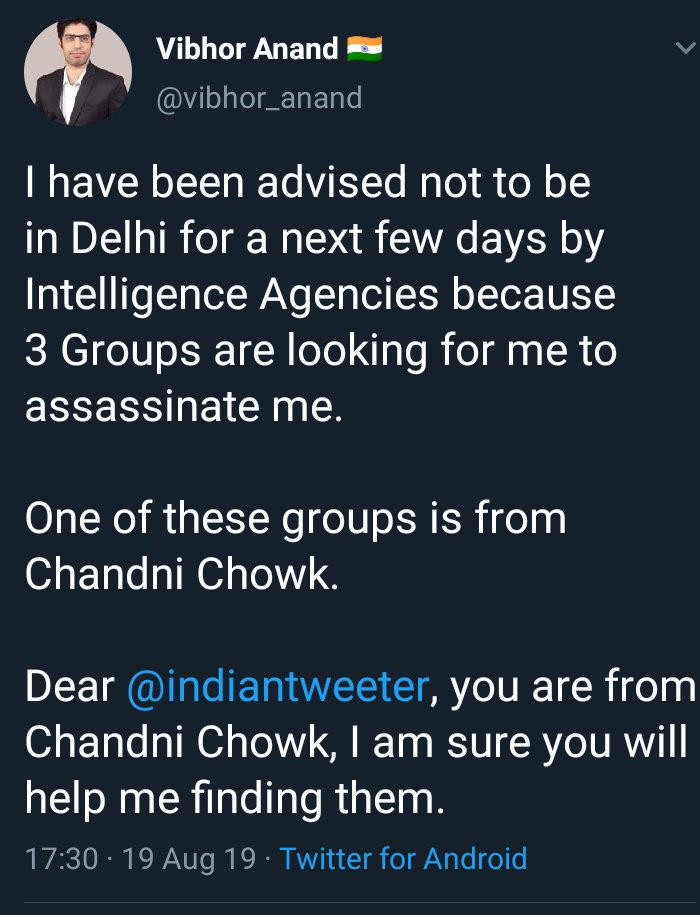 Vibhor Anand claimed he has been warned to stay from Delhi