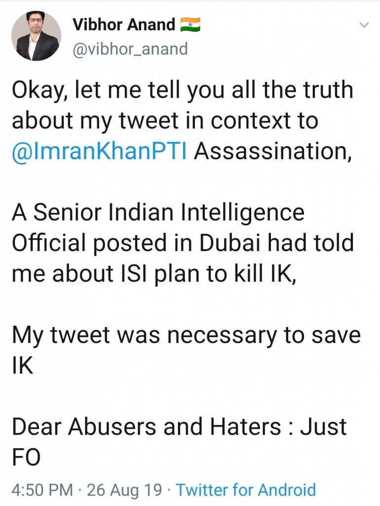 Vibhor Anand claims ISI was planning to assassinate 'IK'