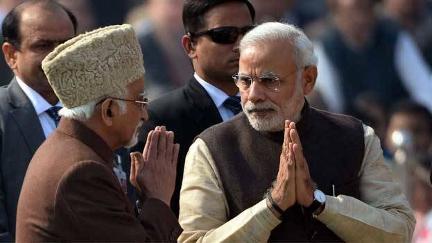 hamid Anasari, former Rajya Sabha Chairman, and Prime Minister Narendra Modi