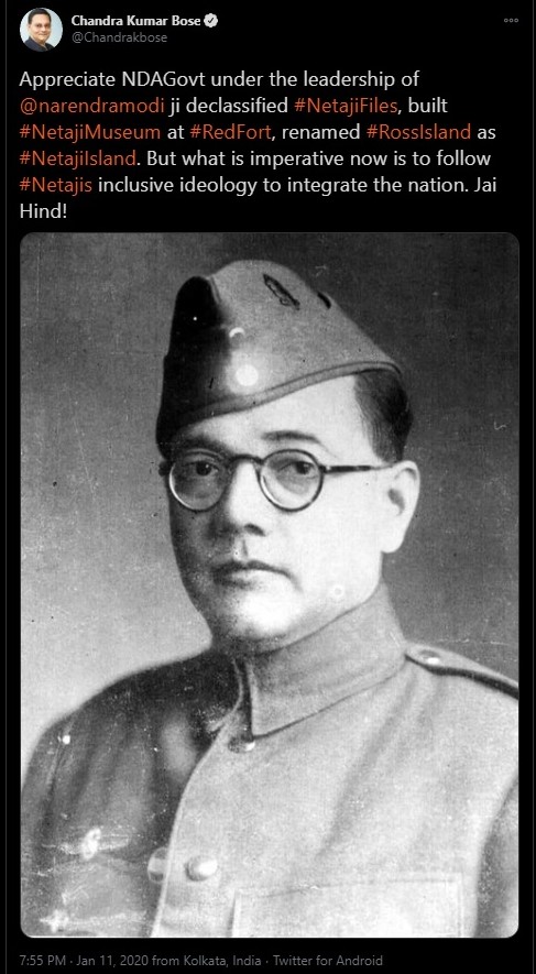 Photograph of Netaji Subhash Chandra Bose shared by his grand-nephew