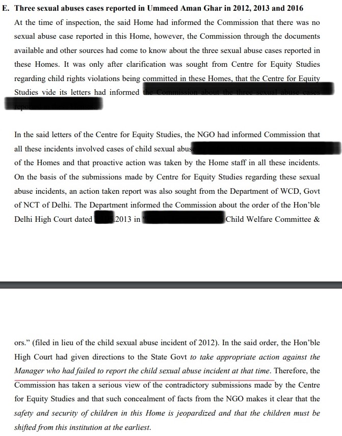 The NCPCR notes that the children must be shifted from Umeed Aman Ghar