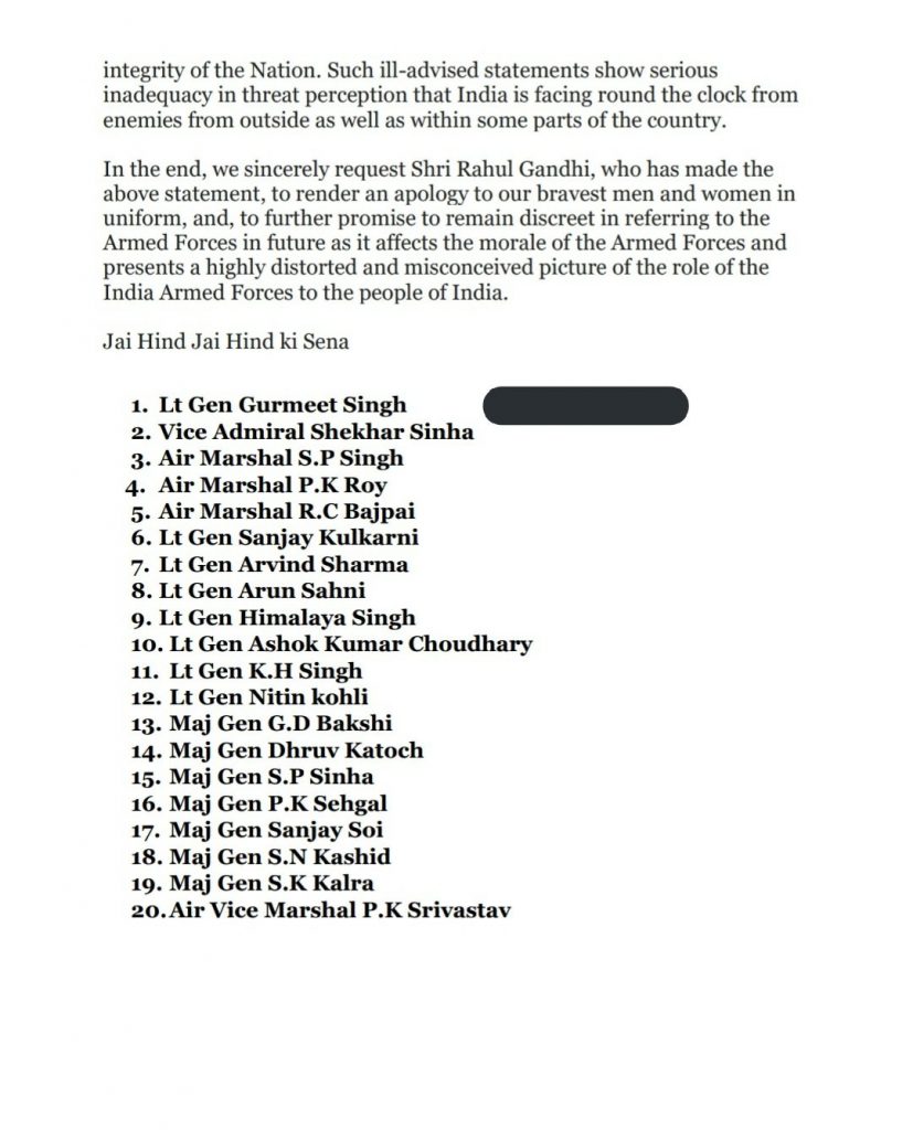 Veterans of Indian Armed Forces slam Rahul Gandhi