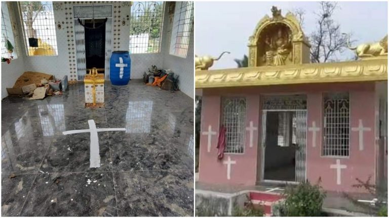 Vellore: Christian man vandalises Hindu temple by painting Cross on its walls