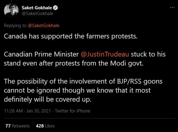 Saket Gokhale spreads conspiracy theories