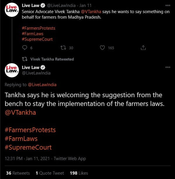 Vivek Tankha appeared on behalf of farmers at the Supreme Court
