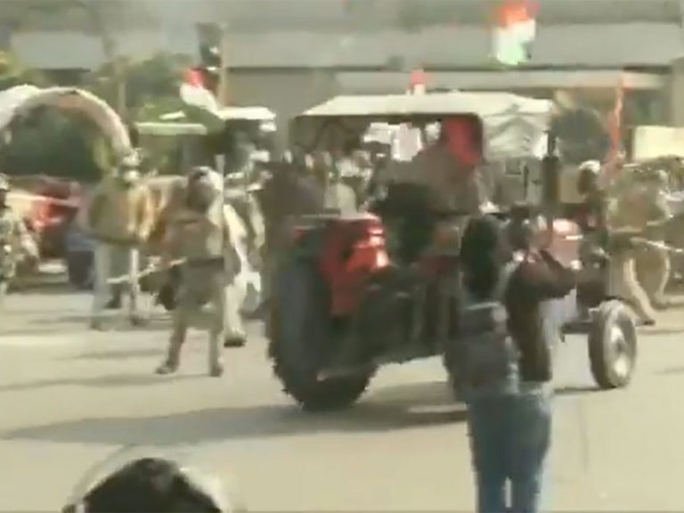 Watch: So-called farmers deliberately run tractors over police personnel, assault woman officer during tractor rally